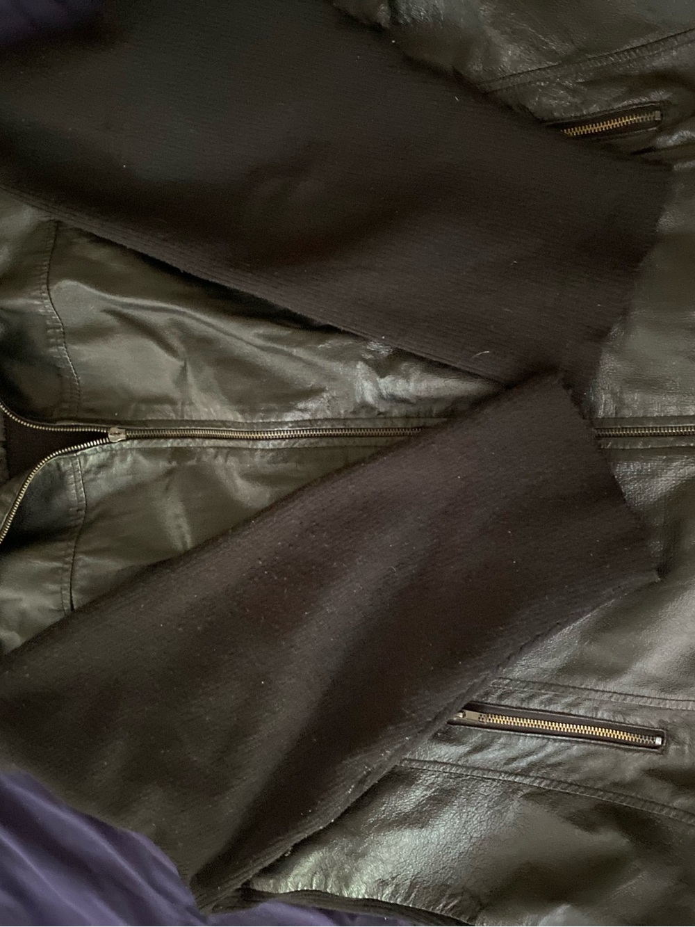 Maggie Barnes Black Leather Jacket with Knit Cuffs